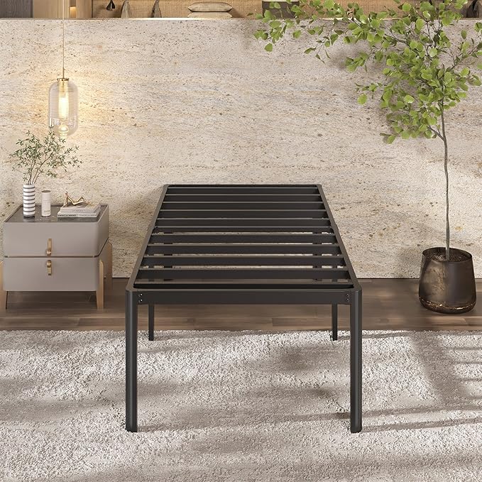 22 Inch High Twin Bed Frames with Rounded Corner Legs, Heavy Duty Metal Twin Platform Bed Frame with Steel Slats Support, No Box Spring Needed, Noise Free, Easy Assembly