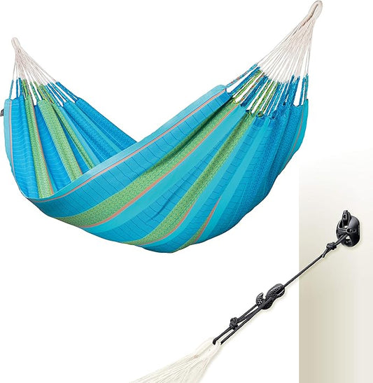 LA SIESTA Flora Classic Cotton Hammock and CasaMount - Indoor/Outdoor Extra Large 2 Person Double Hammock - King, Curacao