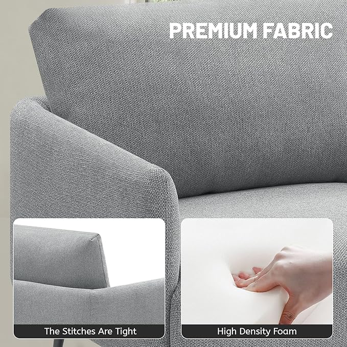 Oversized Accent Chair Set of 2 for Living Room Chairs Reading Arm Chair Comfy Modern Single Sofa Side Chairs with Metal Legs & Soft Cushion for Bedroom, Balcony,Waiting Room (Polyester, Grey)