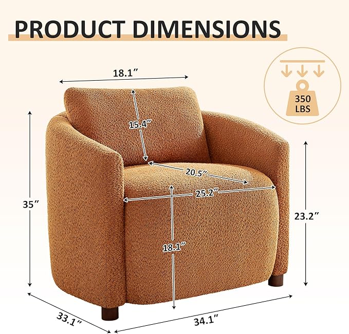 Boucle Accent Barrel Chair, Cloud Reading Chair for Living Room & Bedroom, Furry Sherpa Armchair with Cozy Soft Throw Pillow Back, Comfy Upholstered Lounge Chair, Modern Single Sofa Chair