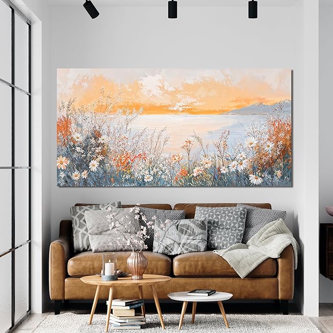 Canvas Wall Art Decor Wall Art Pictures for Living Room Artwork for Walls Coastal Beach Wall Art Prints Canvas Art Wall Decor Vintage Wildflower Wall Art Decorations Bedroom Home Decor 20" X 40"