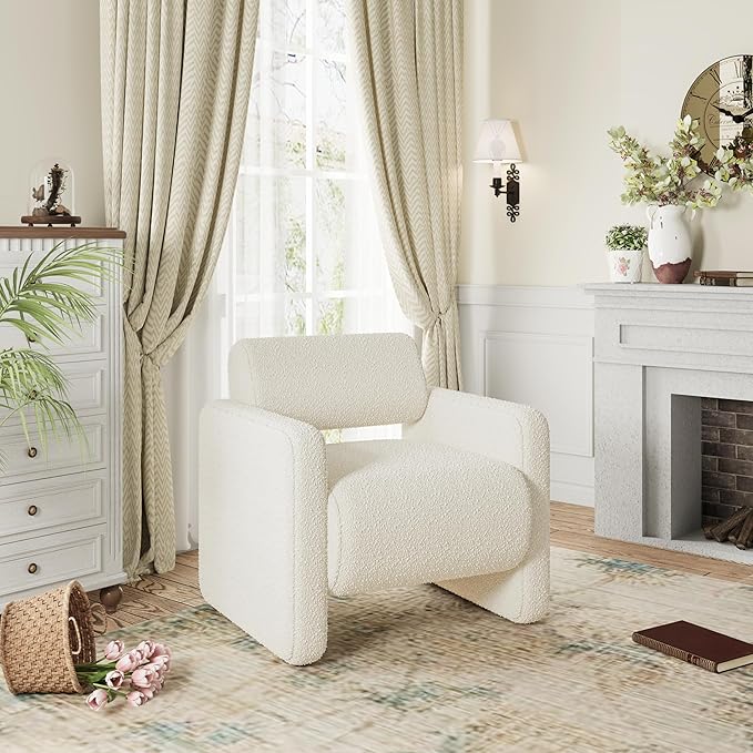Accent Chair, Modern Armchair, Lamb Fabric Upholstered Comfortable Single Sofa with Backrest for Living Room, Bedroom, Reception Room, Waiting Room, Office (Beige)