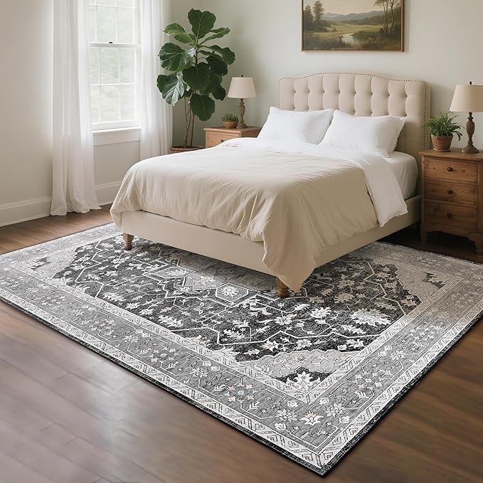 8x10 Area Rug for Living Room, Modern Washable Rug Non Slip Low Pile Large Area Rugs for Living Room, Bedroom, Farmhouse, Dining Room,Grey