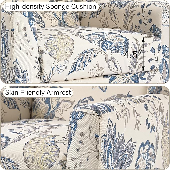 Accent Chair, Modern Linen Blend Arm Chair for Living Room, Bedroom, Comfy High-Resilient Sponge Reading Chair for Small Spaces (Pattern Leaf, Set of 1)