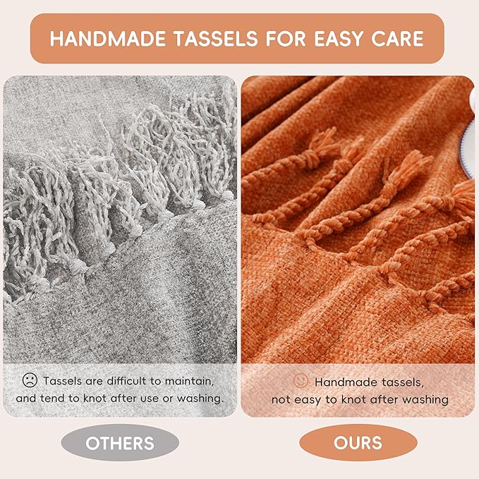 BATTILO HOME Burnt Orange Throw Blanket for Couch, Decorative Fringe Velvety Orange Throw Blanket for Bed, Fall Decor Blankets & Throws, 50"x60"