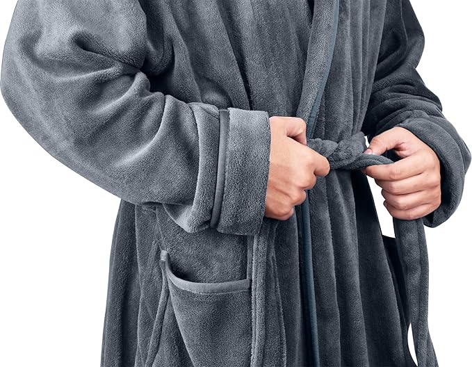 NY Threads Mens Robe with Hood, Luxury Plush Fleece Hooded Mens Bathrobe, Spa Bath Robe for Men