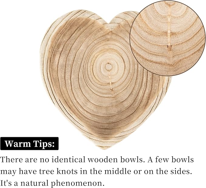 Hanobe Decorative Dough Wood Bowl: Large Heart Shaped Bowls for Decor Wooden Bowl for Table Centerpiece, Natural 10"