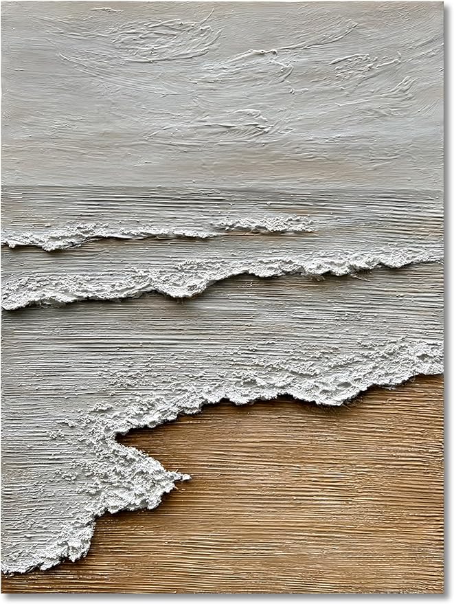 Art Hand Painted Modern Abstract Art Oil Painting White Sea Wave Landscape Home Office Corridor Wall Decorative Art 40x28 Inch