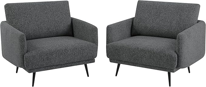 Oversized Accent Chair Set of 2 for Living Room Chairs Reading Arm Chair Comfy Modern Single Sofa Side Chairs with Metal Legs & Soft Cushion for Bedroom, Balcony,Waiting Room (Chenille, Dark Grey)