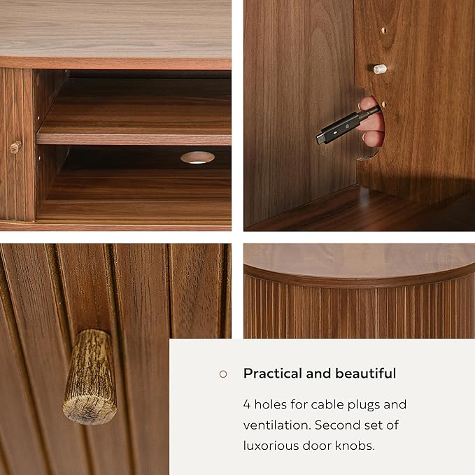 WERMO 55'' TV Stand with Storage and Shelves for 32-60 inch TV. Wood Entertainment Center with Doors for Living Room and Bedroom, Mid Century Modern Console Table, Television Stand (Walnut)