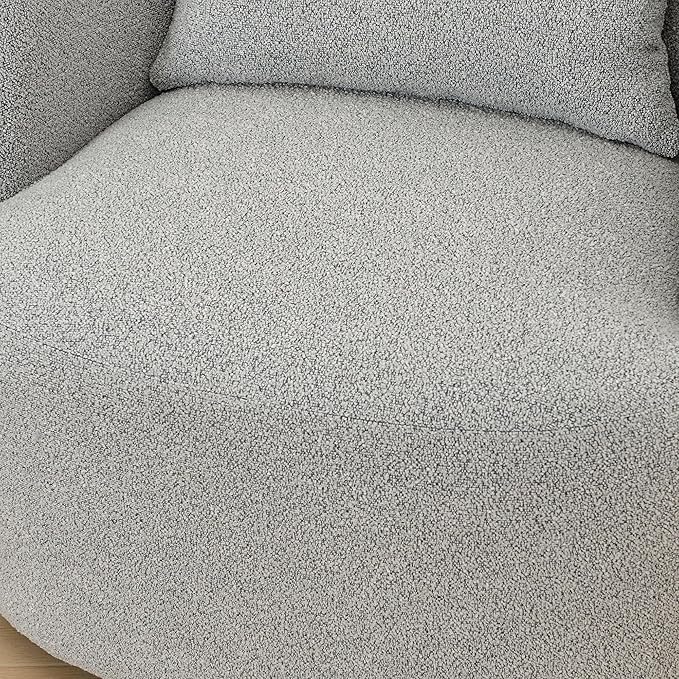 KINWELL 34" Wide Sherpa Swivel Barrel Chair, No Assembly Round Boucle Upholstered Accent Chair Armchair Single Sofa Chair with Toss Pillow for Living Room and Bedroom, Gray