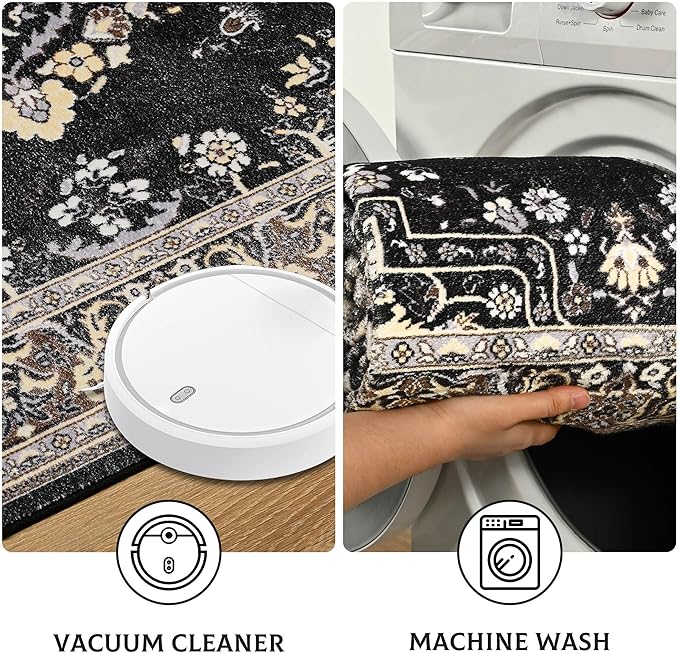 8x10 Area Rug for Living Room, Modern Washable Rug Non Slip Low Pile Large Area Rugs for Living Room, Bedroom, Farmhouse, Dining Room,Black