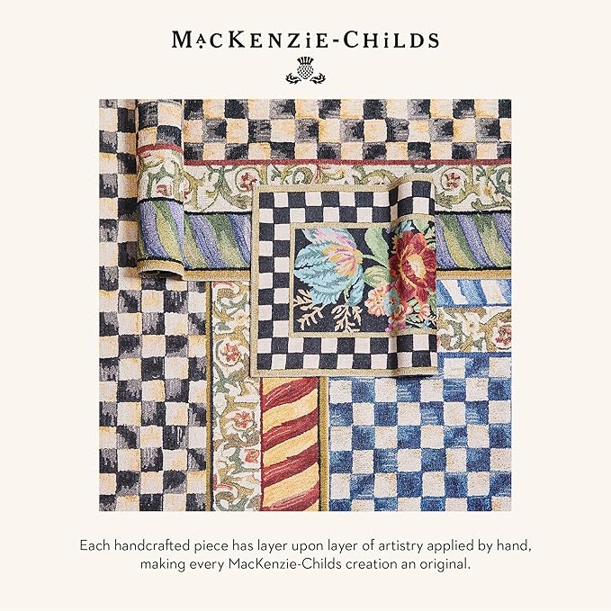 MACKENZIE-CHILDS Washable Rug, Decorative Indoor Rug, 2'6" x 8' Runner, Red-and-Gold Courtly Check