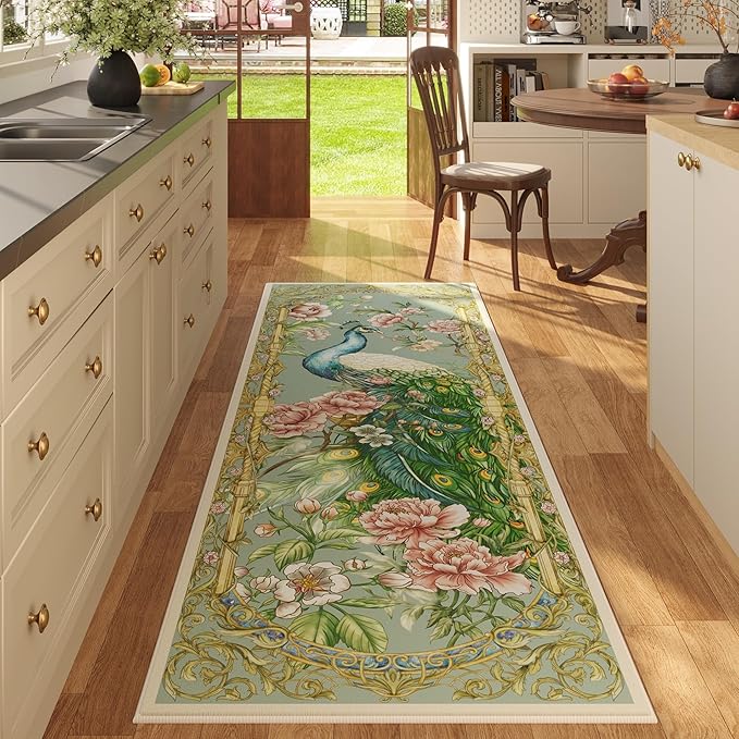 Door Mat Indoor Entrance 2x3 Rug Machine Washable Floral Peacock Animal Small Area Rug Non-Slip Low Pile Throw Rugs for Entryway, Kitchen, Front Door, Entry, Kids Room (Mint Turquoise)