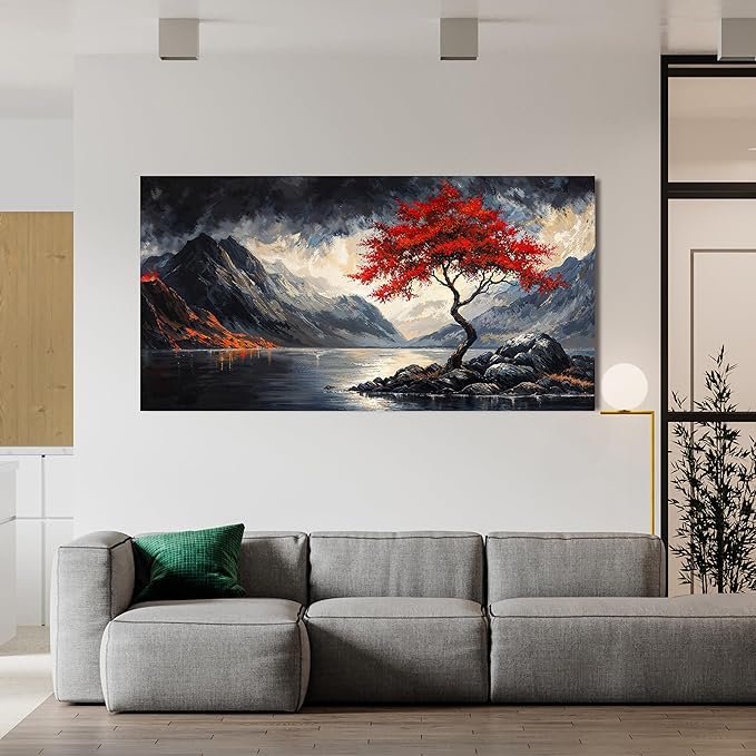 Canvas Wall Art Decor Wall Art Decorations for Living Room Black and White Vintage Wall Art Nature Landscape Wall Art Prints Art Work for Wall Decor Red Artwork for Walls Home Office Decor 20" X 40"