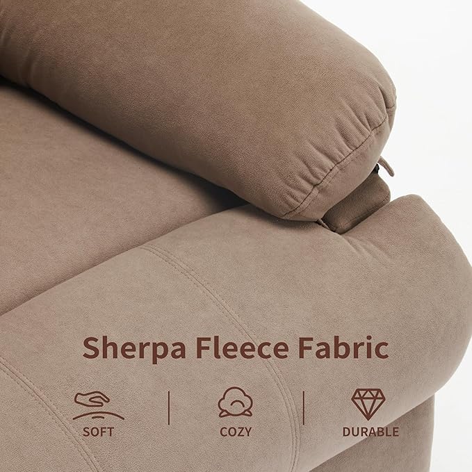 Swivel Rocking Recliner Chair for Adults, Overstuffed Manual Rocker Nursery Recliner Glider, Upholstered Fabric Reclining Single Sofa Chair for Living Room (Mocha)