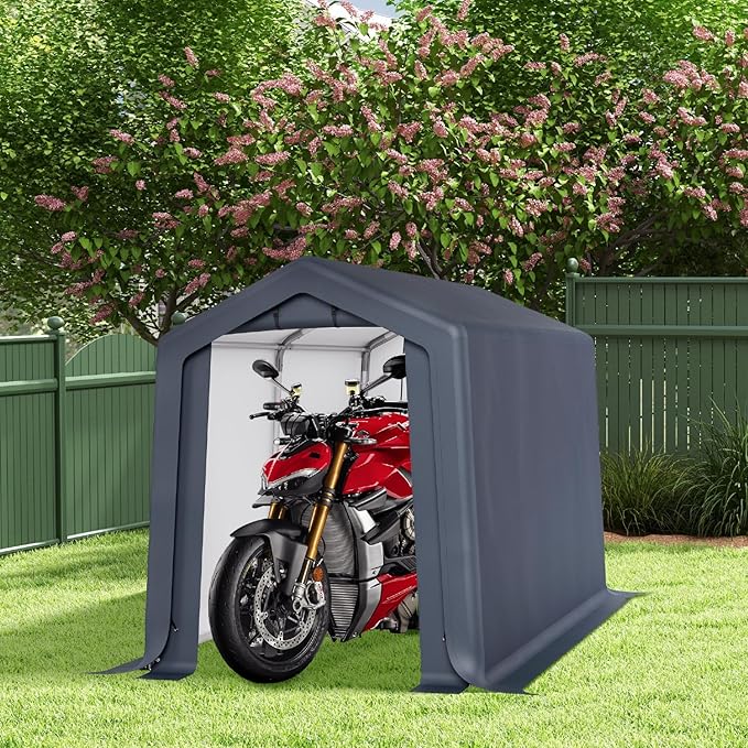 GREEN PARTY Storage Shelter Shed, 6x10 ft Portable Shed Outdoor Carport with Roll-up Zipper Door & Vents, Outdoor Storage Shed Portable Garage for Motorcycle, Bike, Waterproof & UV Protected, Gray