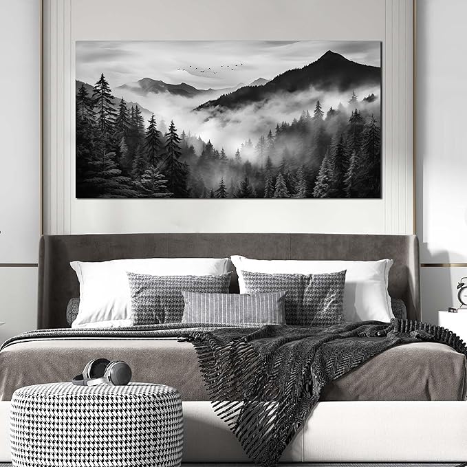 Canvas Wall Art for Living Room Bedroom Decor Wall Painting Large Artwork Modern Decorative Painting Black and White Landscape Picture Theme with Frame Ready to Hang Canvas Decor Size 30x60