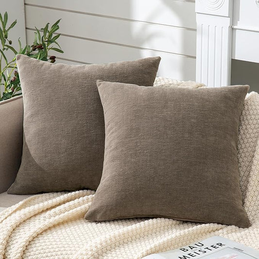 GAWAMAY Decorative Throw Pillow Covers 16x16 Inch Set of 2, Super Soft Chenille Square Pillows Farmhouse Fall Pillowcase for Living Room Bedroom Sofa Couch Cushion Cover Taupe Grey 40x40cm