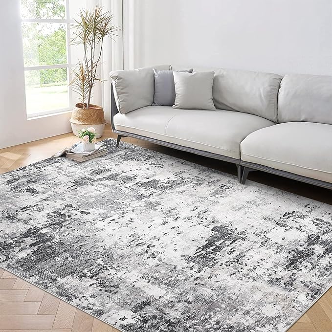 4x6 Modern Abstract Rugs Stain Resistant Carpet Ultra Soft Indoor Floor Cover Accent Rug Machine Washable Low Pile Thin Rug for Living Room Bedroom Dining Room, Green