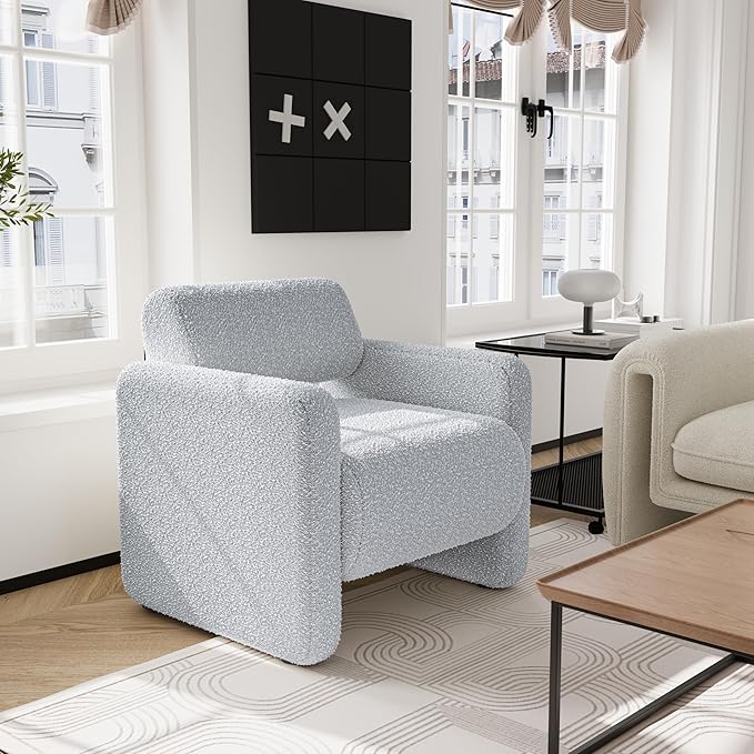 Accent Chair, Modern Armchair, Lamb Fabric Upholstered Comfortable Single Sofa with Backrest for Living Room, Bedroom, Reception Room, Waiting Room, Office (Grey)