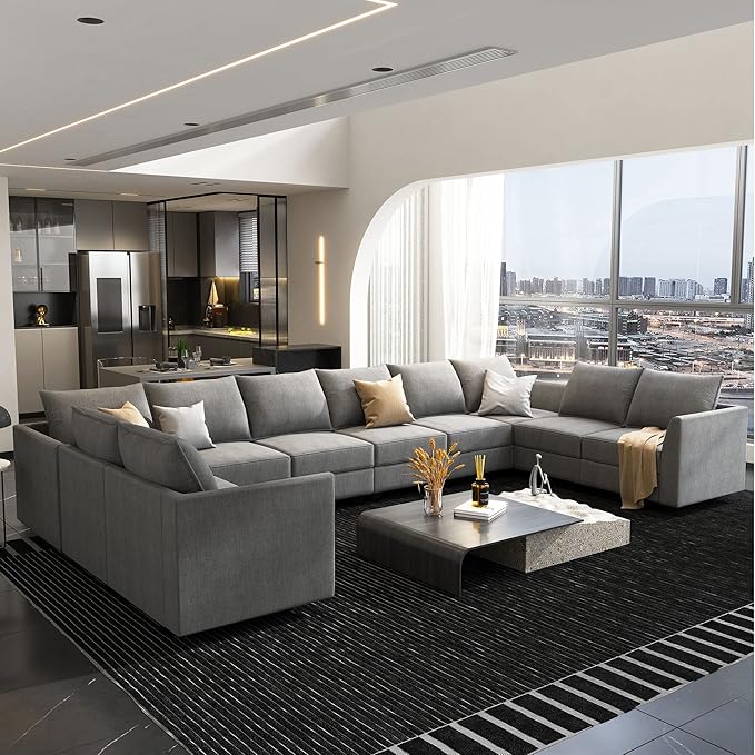 HONBAY Modular Sectional Sofa Sleeper Couch | Oversized with Chaise and Ottoman U Shaped Set | Stoarge Seat, Grey