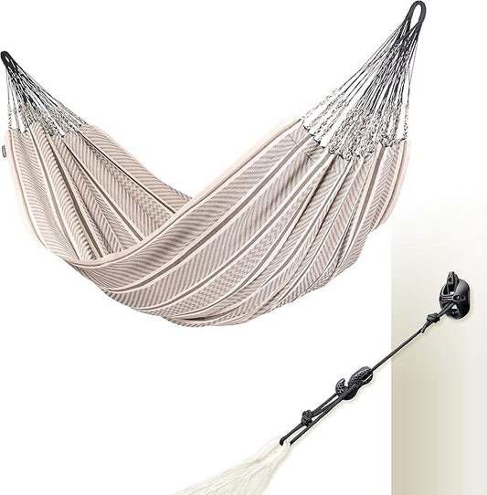 LA SIESTA Flora Classic Cotton Hammock CasaMount, Indoor Outdoor Extra Large 2 Person Double Hammock - King, Zebra