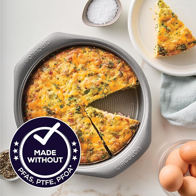 Circulon Nonstick Heavy Gauge Steel Bakeware Set with Rolled Pan Edges Loaf Pan, Cookie Pan, Baking Pans, Cake Pans, Muffin Pan and Cooling Rack (10-Piece, Gray)