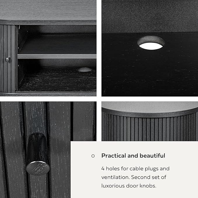 WERMO 55’’ Black TV Stand with Storage and Shelves for 32-60 Inch TVs. Black Entertainment Center with Doors for Living Room and Bedroom, Mid Century Modern Console Table, Media Cabinet (Black Oak)