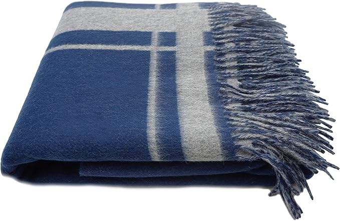 State Cashmere Reversible Throw Blanket with Fringes - Ultra Soft Accent Blanket for Couch, Sofa & Bed - Made with Merino Wool & Cashmere Sourced from Inner Mongolia - (Navy/Heather Grey, 70"x50")