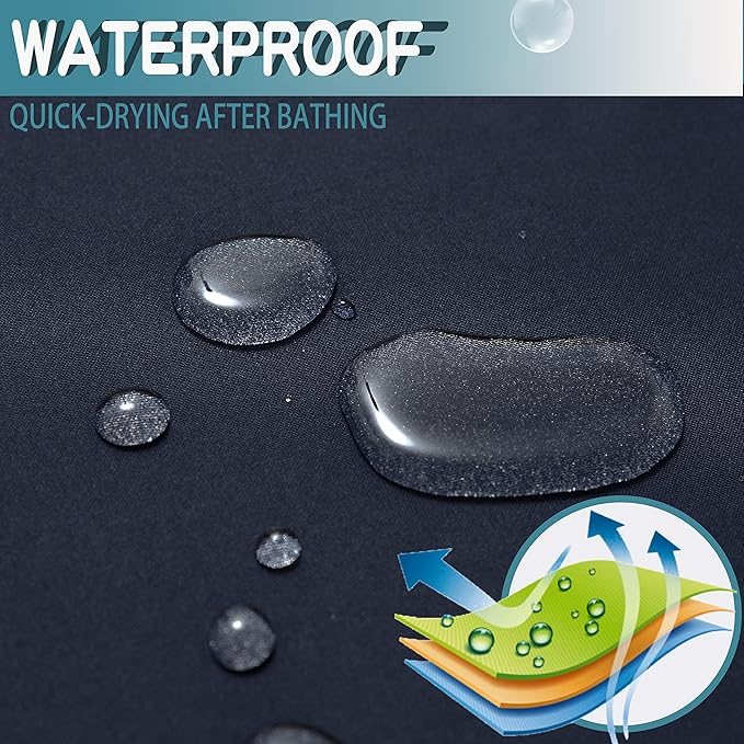 Extra Long No Hook Shower Curtain with Snap in Liner Set, Hotel Luxury Black Fabric Shower Curtains for Bathroom with See Through Top Window, Washable, Waterproof 71W x 84H