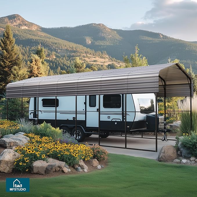 MFSTUDIO RV Carport 14x35 ft, Outdoor Heavy Duty Carports, Height 13 ft for Large RVs Metal Shed Canopy Shelters Garage Shelter Shade Car Ports with Galvanized Roof for 2 Cars, Truck and Boats ﻿