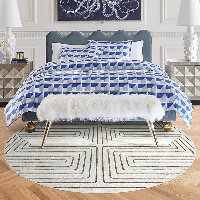 RUGGABLE x Jonathan Adler Machine Washable Area Rug – Labyrinth Camel/Ivory 6 ft Round, Stain-Resistant, Non-Slip – Medium Rugs for Living Room, Bedroom, Hallway, Entryway & Office–with Cushioned Pad