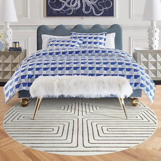 RUGGABLE x Jonathan Adler Machine Washable Area Rug – Labyrinth Camel/Ivory 8 ft Round, Stain-Resistant, Non-Slip – Large Rugs for Living Room, Bedroom, Hallway, Entryway & Office–with Standard Pad