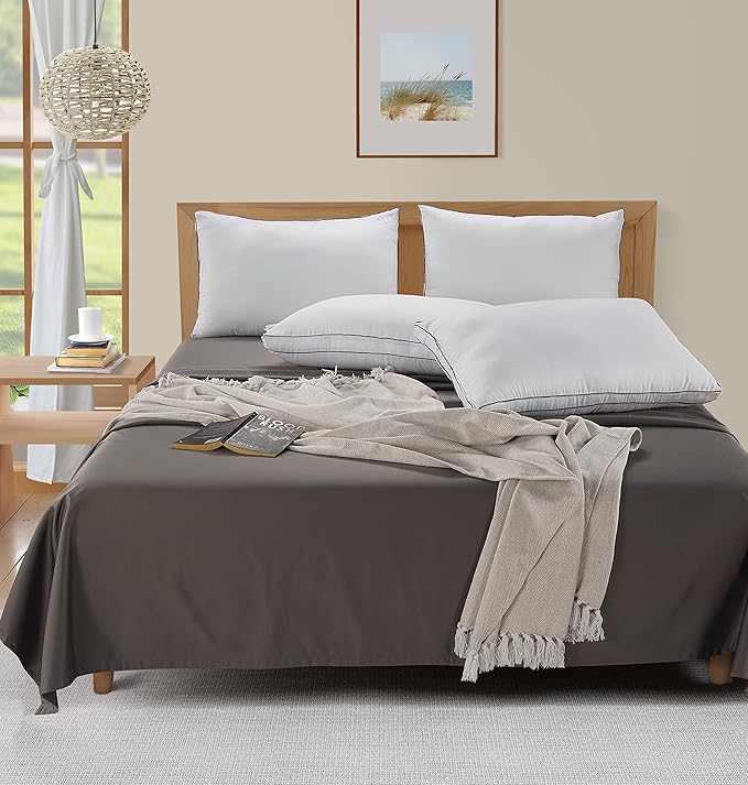 LANE LINEN Pillows Standard Size Set of 4 (20"x26") - Soft Gusseted Bed Pillow for Back, Stomach or Side Sleepers - Hotel Quality Down Alternative Standard Pillows Pack of 4 - White