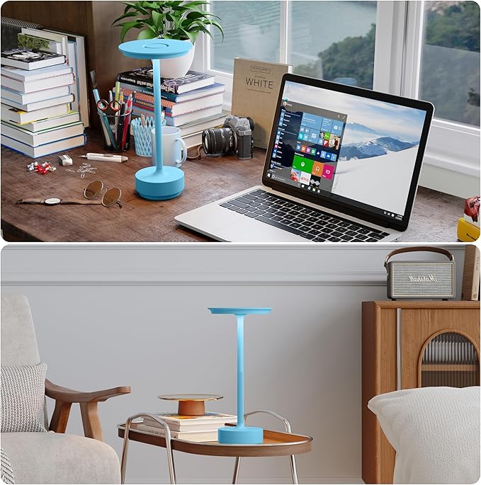 Rechargeable Cordless Table Lamps, Portable 5000mAh Outdoor Table Light, 3 Color Stepless Dimming LED Table Lamp with Memory Function, for Home/Dinner/Patio/Restaurant.(Blue)