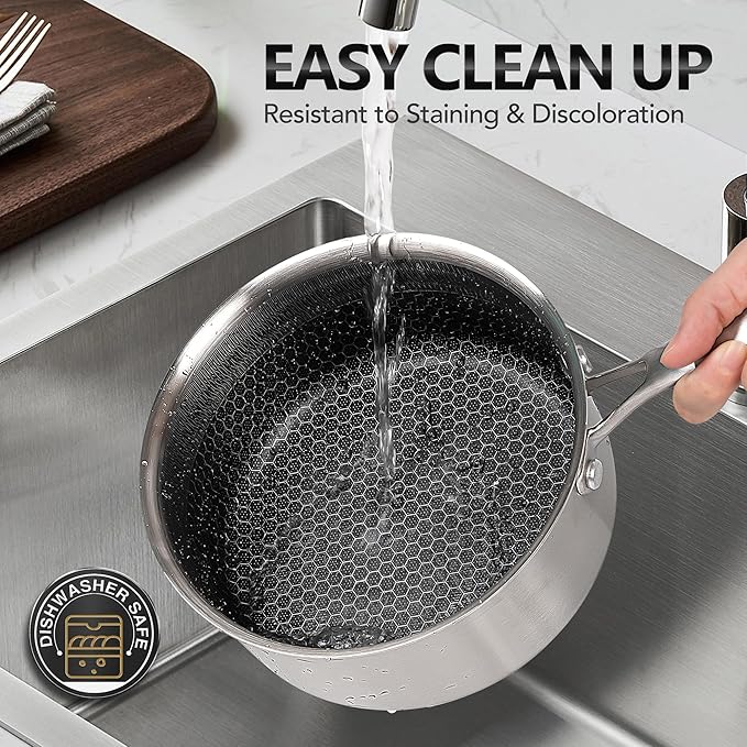 MICHELANGELO 3 Quart Saucepan with Lid, Premium Triple Ply Stainless Steel Sauce Pan with Lid, Sauce Pot with Honeycomb Interior - 3QT