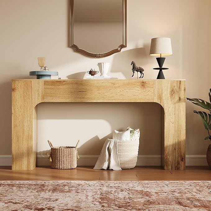 GarveeHome 63 Inch Farmhouse Console Table, Narrow Wood Entryway Sofa Table Behind Couch, Slim Rustic Hallway Furniture for Living Rooms, Foyers & Apartments, Oak