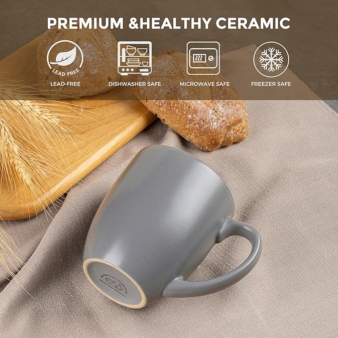 GBHOME 16oz Coffee Mugs Set of 6, Large Ceramic Coffee Mugs for Man, Woman, Dad, Mom, Modern Coffee Mugs Set with handle for Tea/Latte/Cappuccino/Milk/Cocoa. Dishwasher&Microwave Safe,Matte Grey
