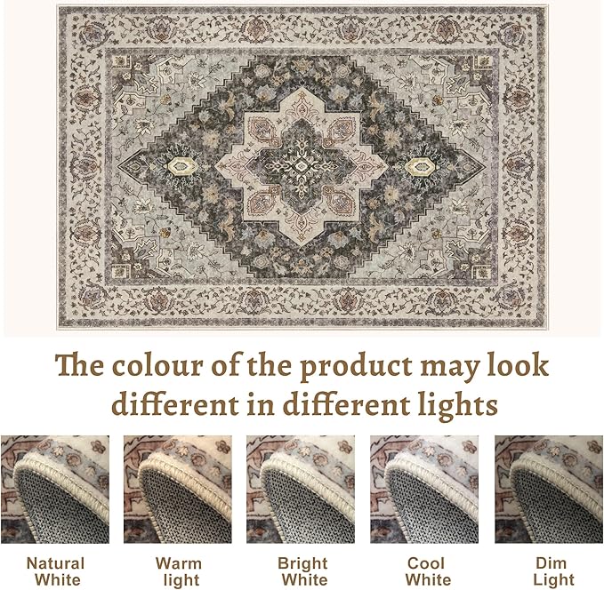 Tangsoo Area Rug 3x5 Bedroom Rug, Washable Vintage Rugs Indoor, Non Slip Accent, Print Distressed Brown/Grey Carpet, Soft Low Pile for Living Room Dorm Bedroom Bedside Entryway Bathroom