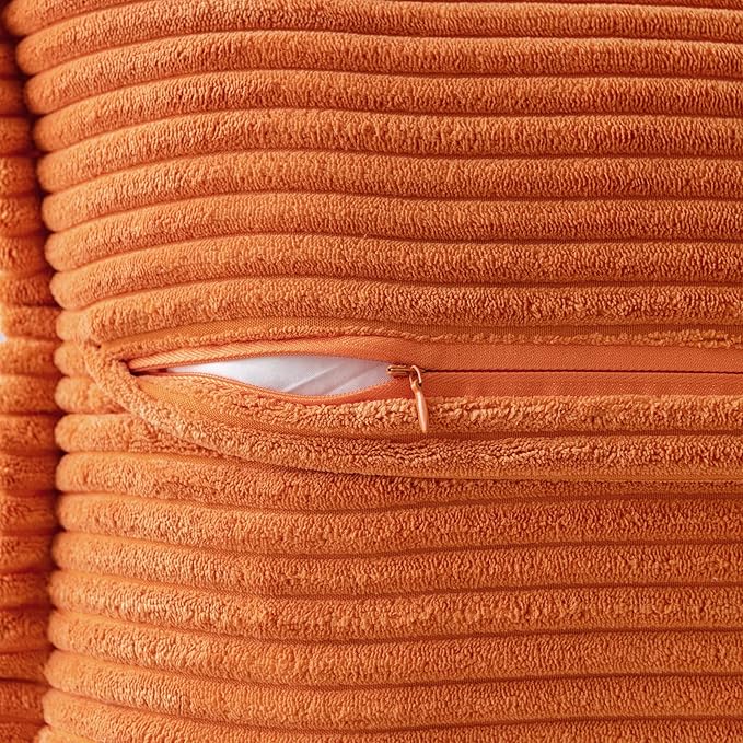 MIULEE Orange Fall Corduroy Decorative Euro Sham Pillow Covers 24x24 Inch with Splicing Set of 2 Soft Boho Pillow Covers Broadside Textured Summer Pillowcases for Couch Bed Livingroom