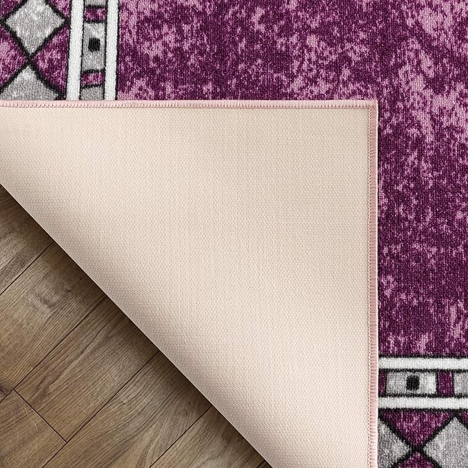 Antep Rugs Alfombras Modern Bordered 8x10 Non-Skid (Non-Slip) Low Profile Pile Rubber Backing Indoor Area Rugs (Purple, 7'10" x 10')
