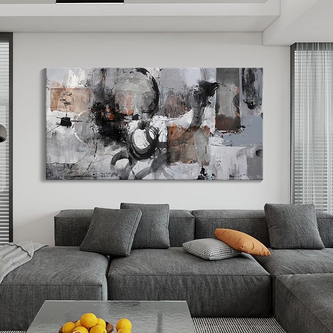 Pogusmavi Large Wall Art Abstract Black And Grey Canvas Wall Art Living Room Wall Decor Paintings Decorations Modern Wall Decor for Bedrooms Framed Artwork for Walls 29×58in