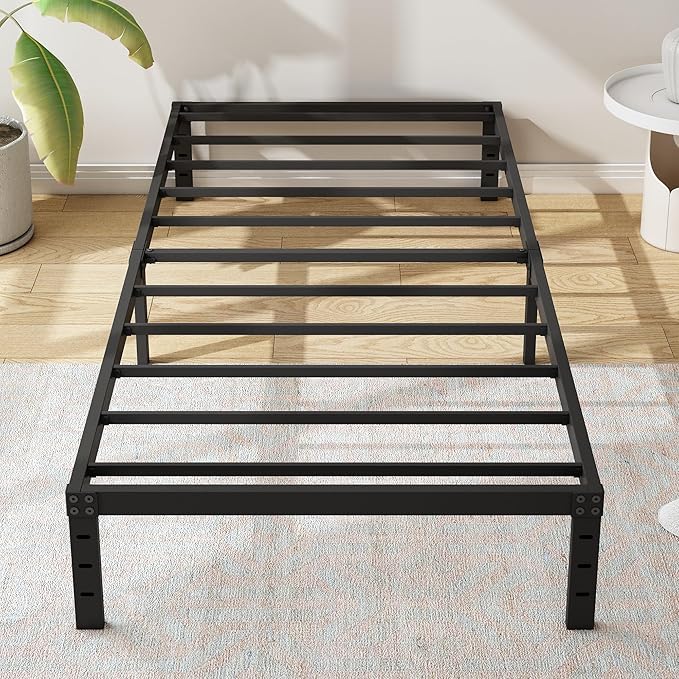 12 Inch Twin Bed Frames, Heavy Duty Metal Bed Frame Twin Size, No Box Spring Needed, Easy Assembly, Noise-Free, Black