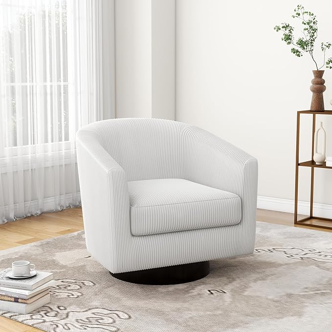 UIXE Swivel Accent Chair, Upholstered Corduroy Barrel Chair for Living Room, Small Single Sofa Bedroom Reading Seat, Set of 4, Beige