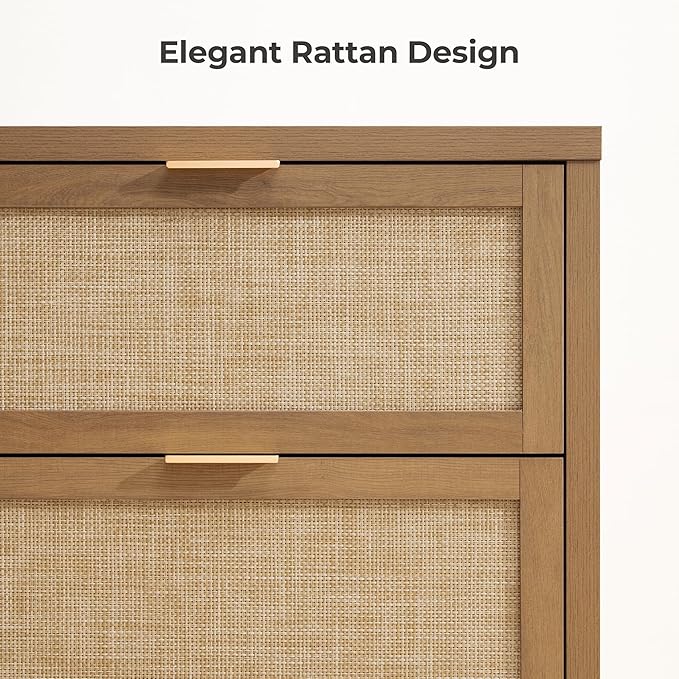 SICOTAS 60.8" Dresser for Bedroom, Rattan Boho Dresser with 4 Deep Drawers, Large Chest of Drawers for Closet,Nursery,Dressers TV Stand for Bedroom (Reclaimed Caramel Oak, 4 Drawers (1 pc))