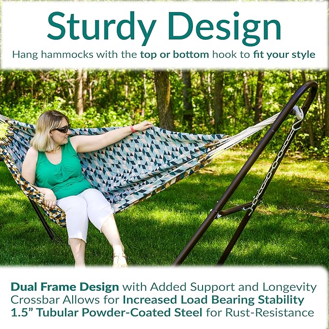 Sunnydaze Universal Double Hammock Stand Only - 550-Pound Capacity - Heavy-Duty Hammock Stand for Outside - Fits 9 to 14 Foot Hammocks - Bronze