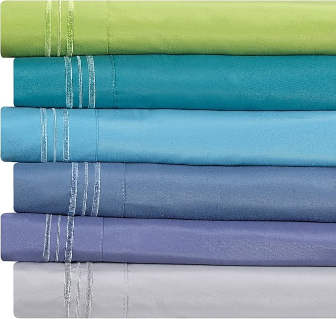 Clara Clark Bed Sheets, Premier 1800 Series 4 Piece Bed Sheet Set, Deep Pocket, Wrinkle, Fade, Stain Resistant, Luxury Soft Bedding Sheets & Pillowcases, Full, Silver Gray