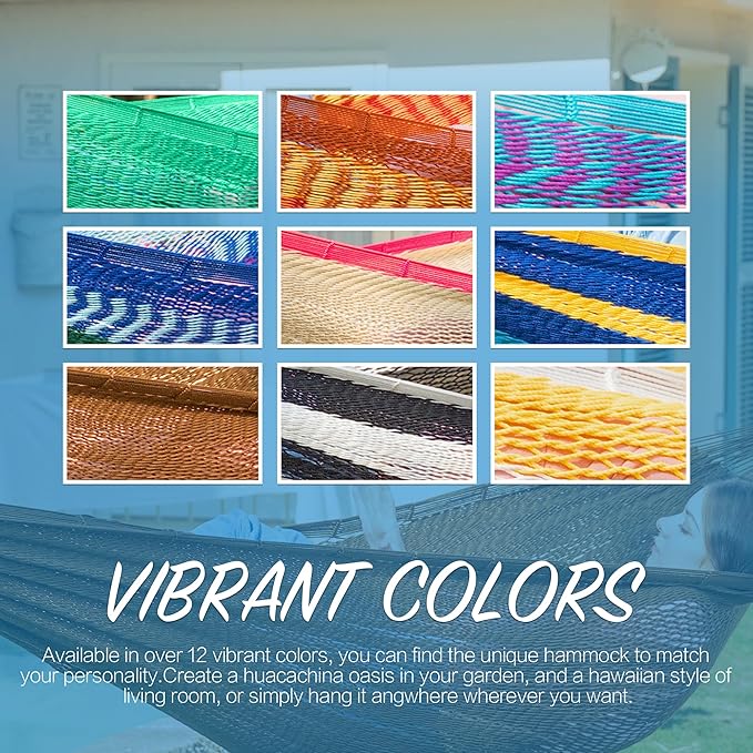 PNAEUT Mayan Hammock, Handwoven XL Thick Soft Rope Hammocks for Outdoor Indoor, Max 600 lbs Capacity, Tree Straps & Carabiners Included (Desert)