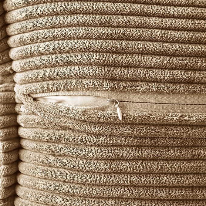 MIULEE Decorative Euro Sham Throw Pillow Covers for Couch Bed Livingroom 26x26 Inch Set of 2 Khaki Boho Accent Throw Pllows Broadside Striped Patchwork Soft Corduroy Pillowcases